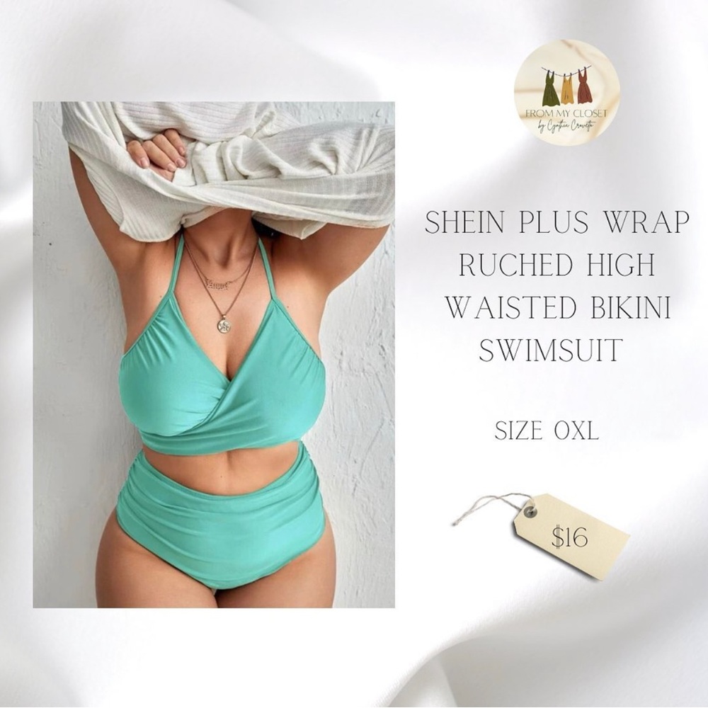 ✨🍂PRE-LOVED SHEIN Plus Wrap Ruched High Waisted Bottom 2 Piece Bathing Suit🍂✨